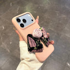 elegant retro floral bow leather phone case
