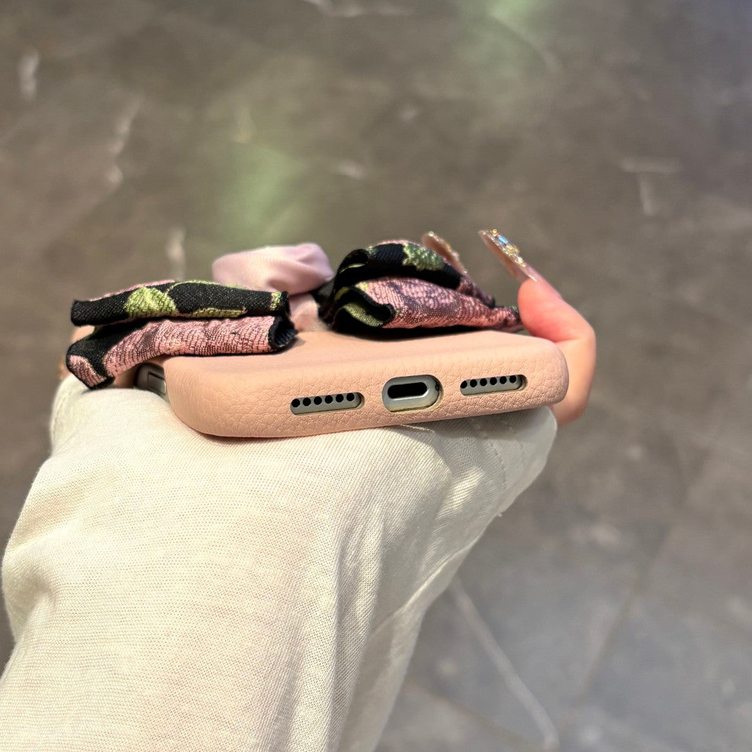elegant retro floral bow leather phone case