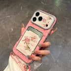 pink plum blossom magpie card holder strap phone case