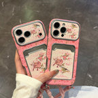 pink plum blossom magpie card holder strap phone case