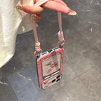 pink plum blossom magpie card holder strap phone case