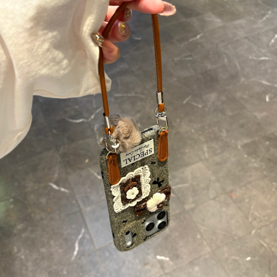 creative knit embroidery strap phone case