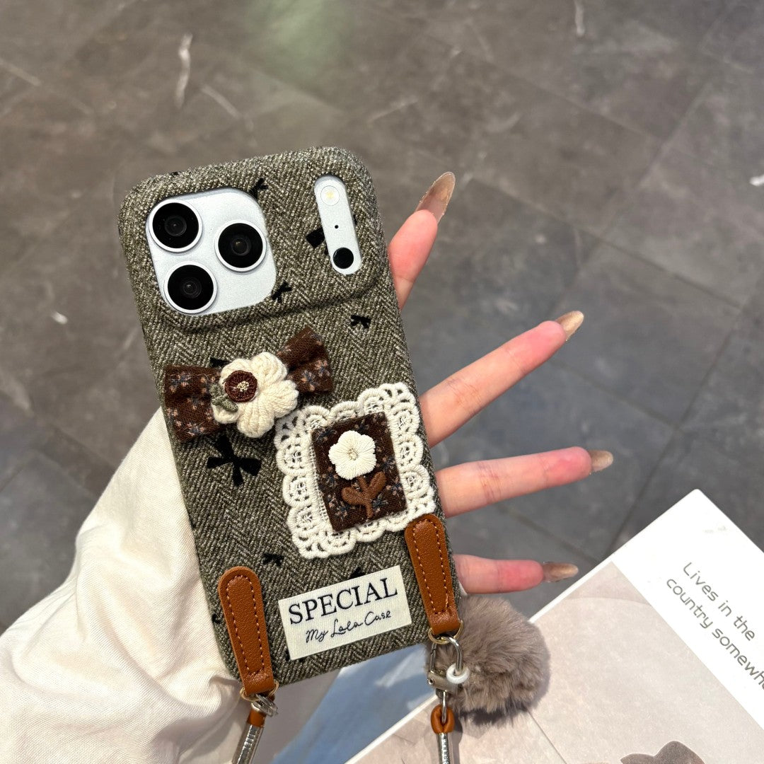 creative knit embroidery strap phone case