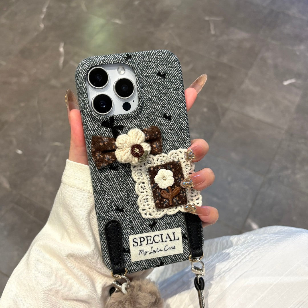creative knit embroidery strap phone case