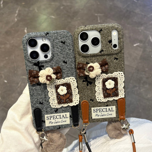 creative knit embroidery strap phone case