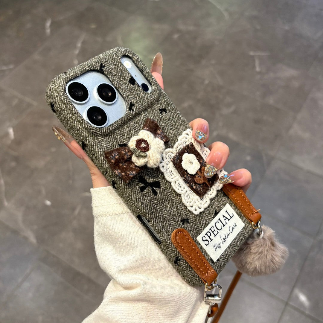 creative knit embroidery strap phone case