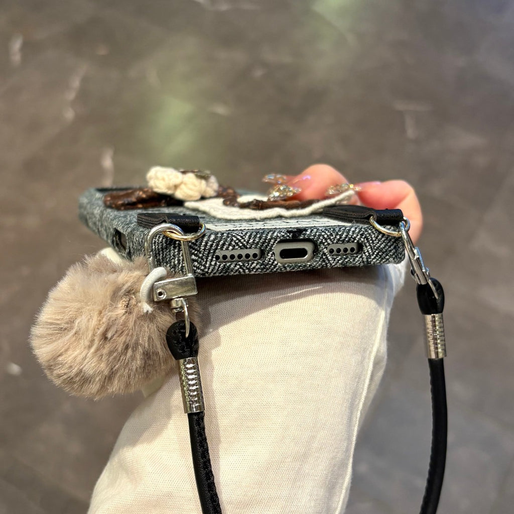 creative knit embroidery strap phone case