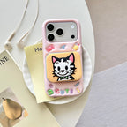 cute cat & puppy mirror + stand dual purpose silicone phone case