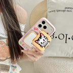 cute cat & puppy mirror + stand dual purpose silicone phone case
