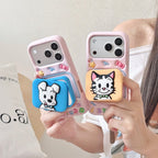 cute cat & puppy mirror + stand dual purpose silicone phone case