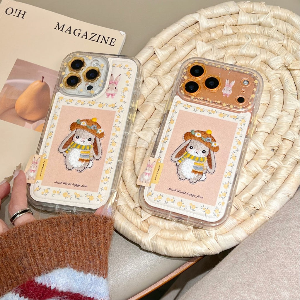 tiny yellow floral prints cute bunny patch phone case