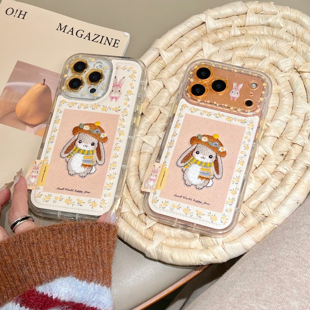 tiny yellow floral prints cute bunny patch phone case