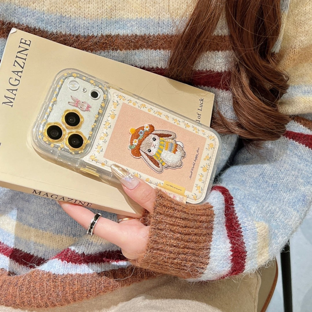 tiny yellow floral prints cute bunny patch phone case