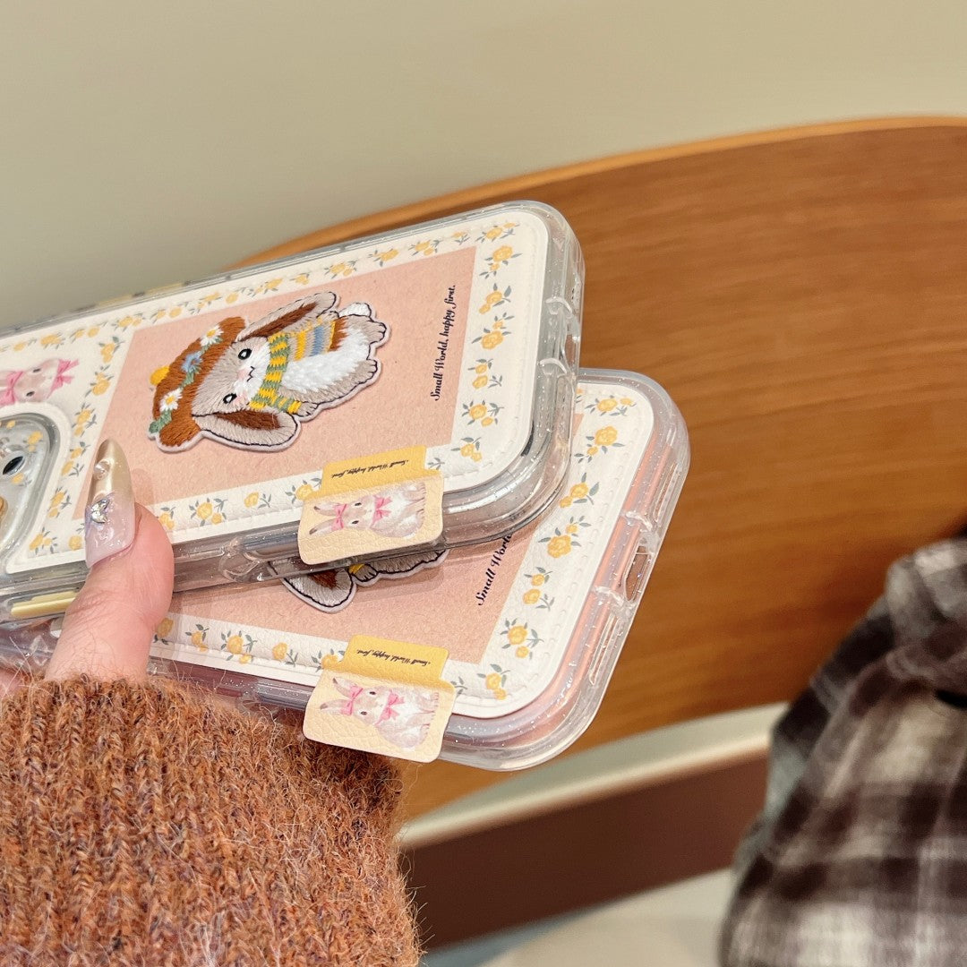 tiny yellow floral prints cute bunny patch phone case