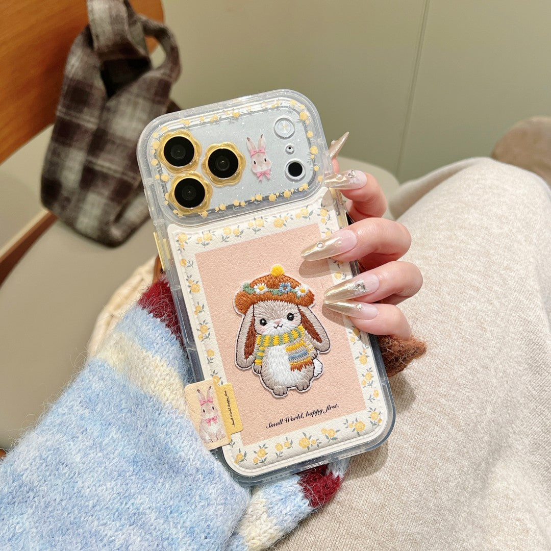 tiny yellow floral prints cute bunny patch phone case
