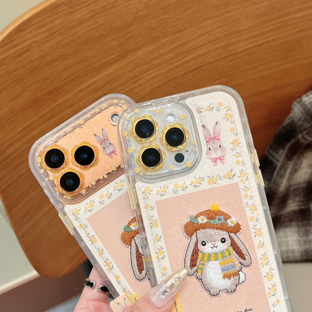 tiny yellow floral prints cute bunny patch phone case