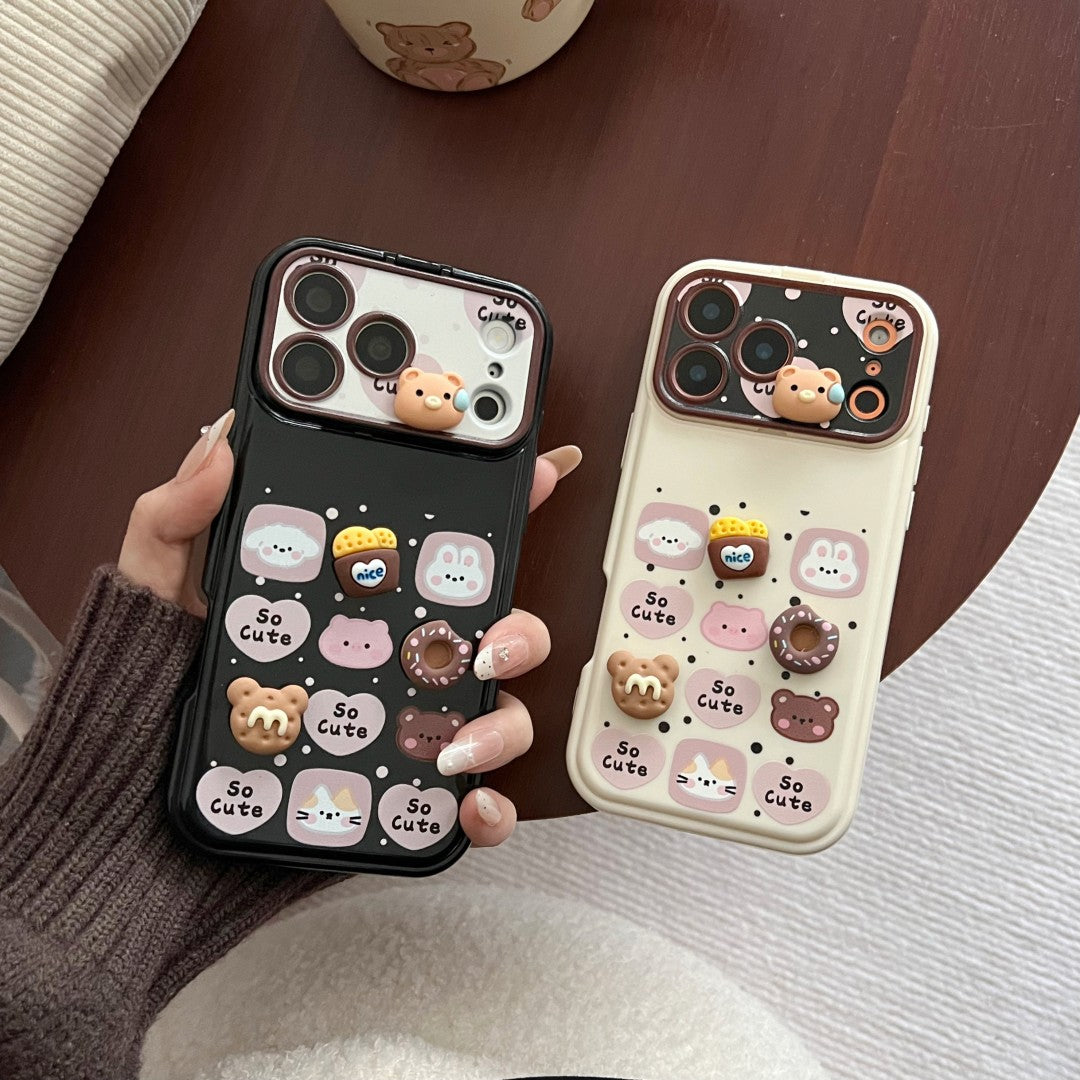 cute dessert bear flip window mirror phone case