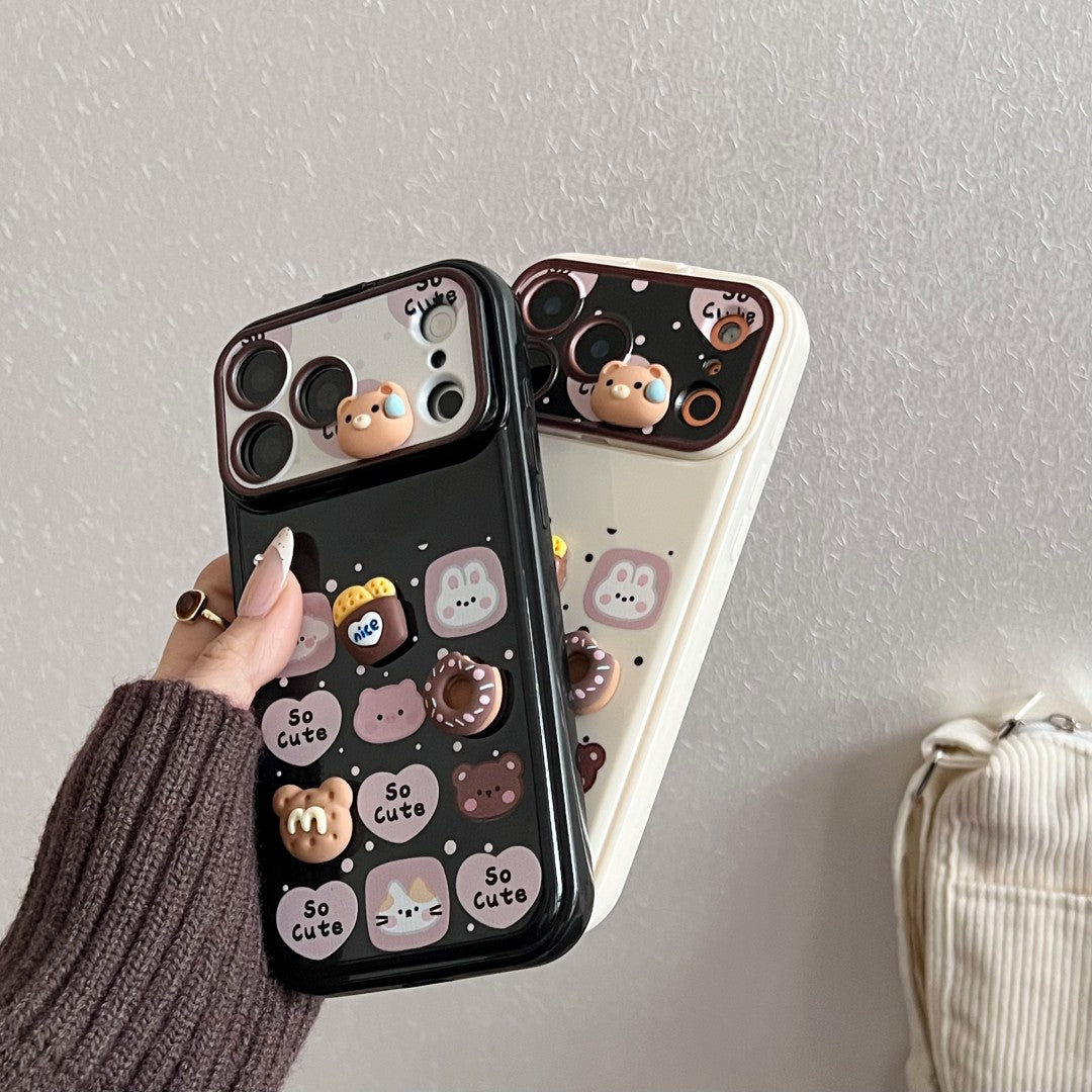 cute dessert bear flip window mirror phone case