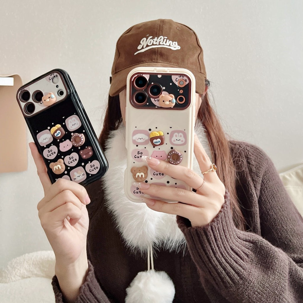 cute dessert bear flip window mirror phone case