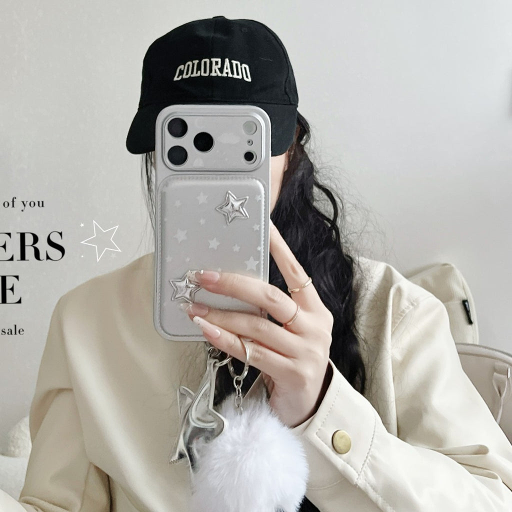 sleek minimalist faux leather silver phone case