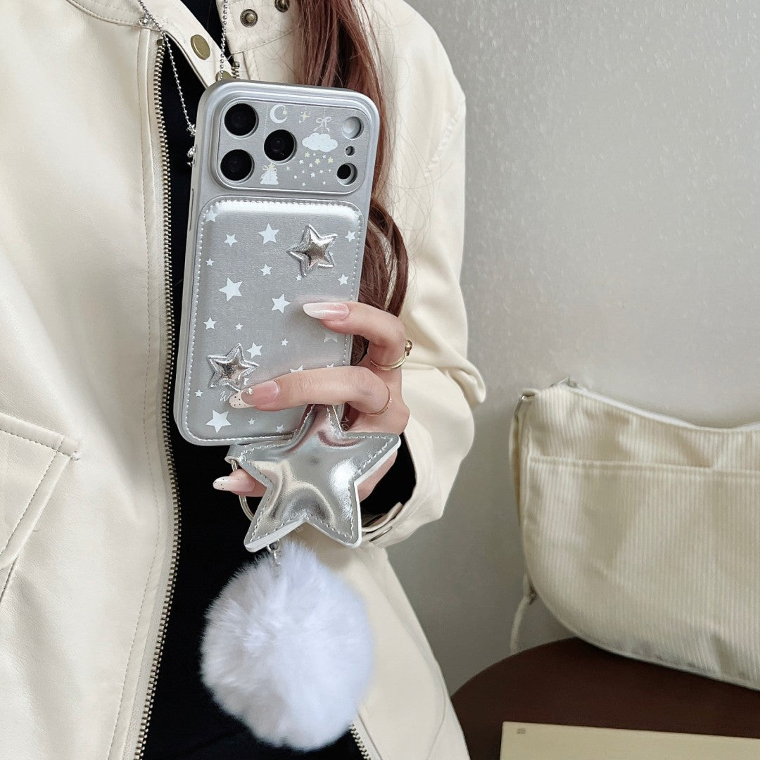 sleek minimalist faux leather silver phone case