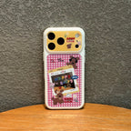 cute color block puppy pink plaid phone case