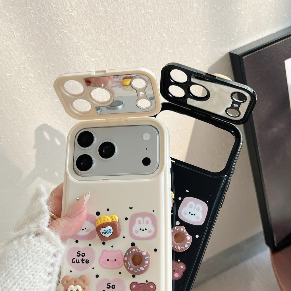 cute dessert bear flip window mirror phone case