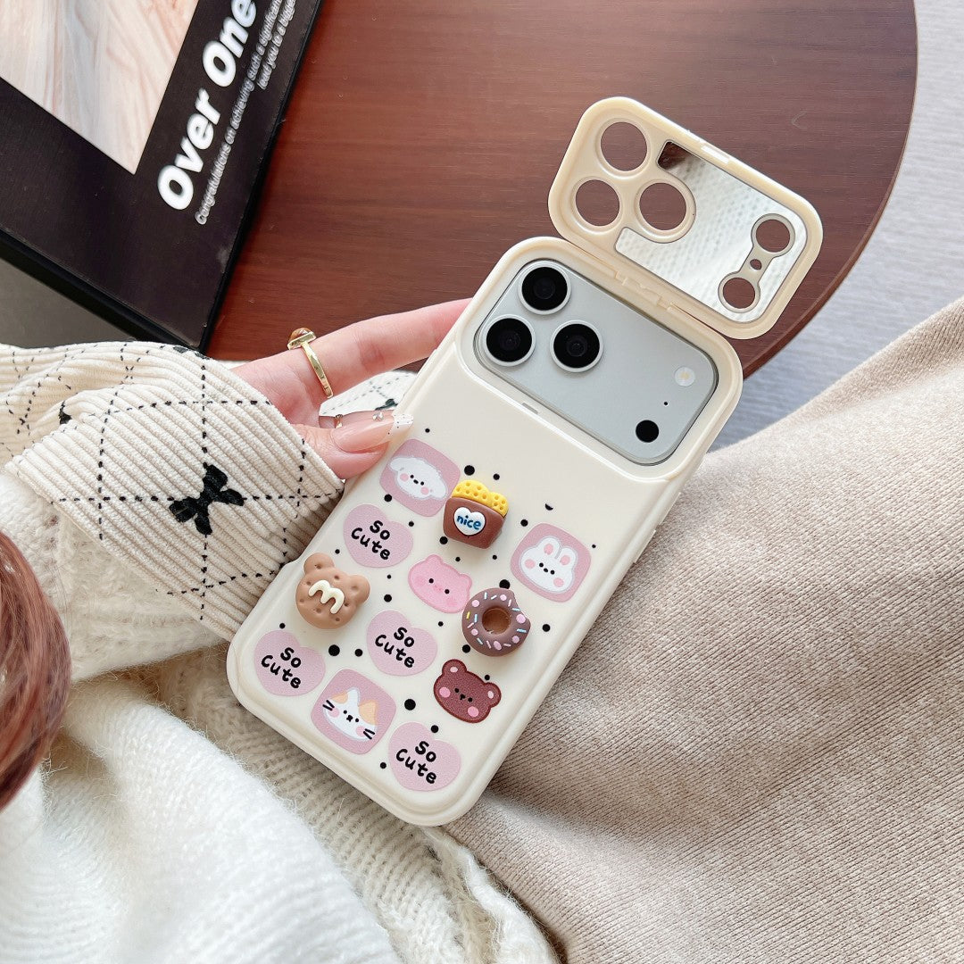 cute dessert bear flip window mirror phone case