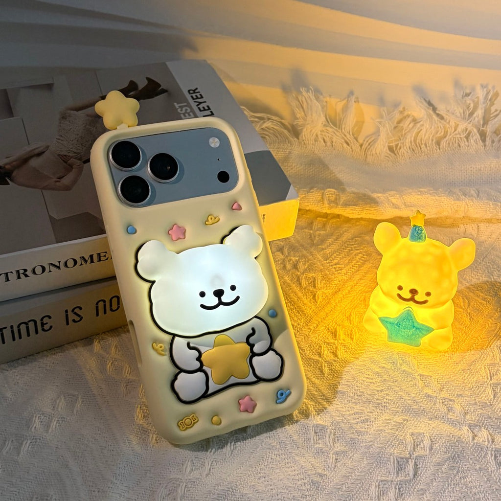 cute star puppy tap light silicone phone case