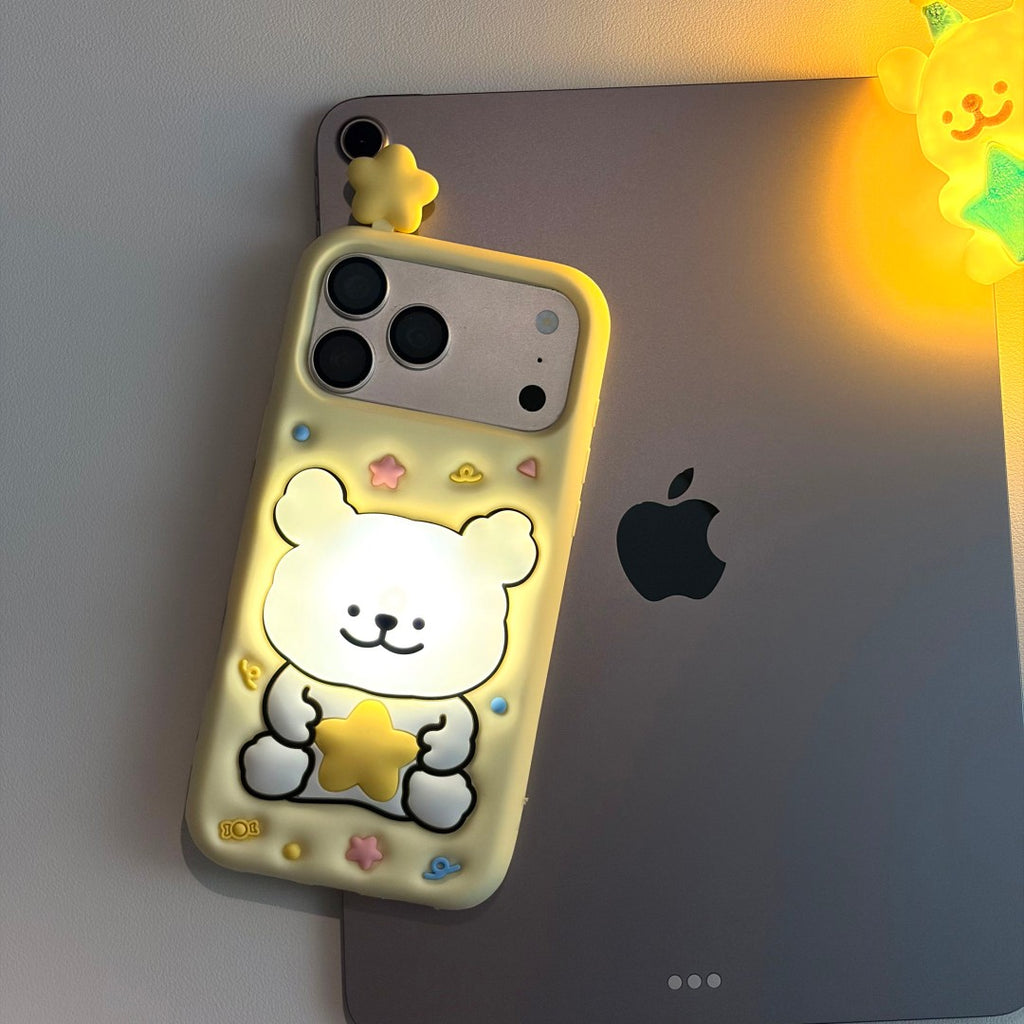 cute star puppy tap light silicone phone case