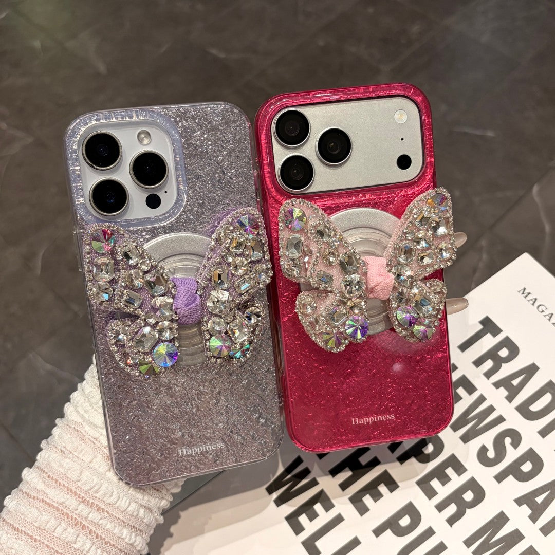 Bling butterfly grip magnetic phone case