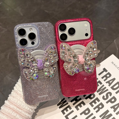 Bling butterfly grip magnetic phone case