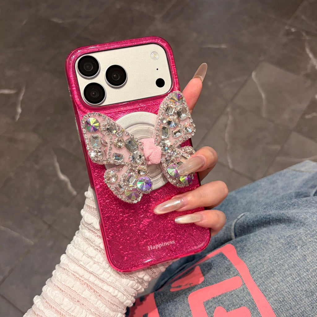 Bling butterfly grip magnetic phone case