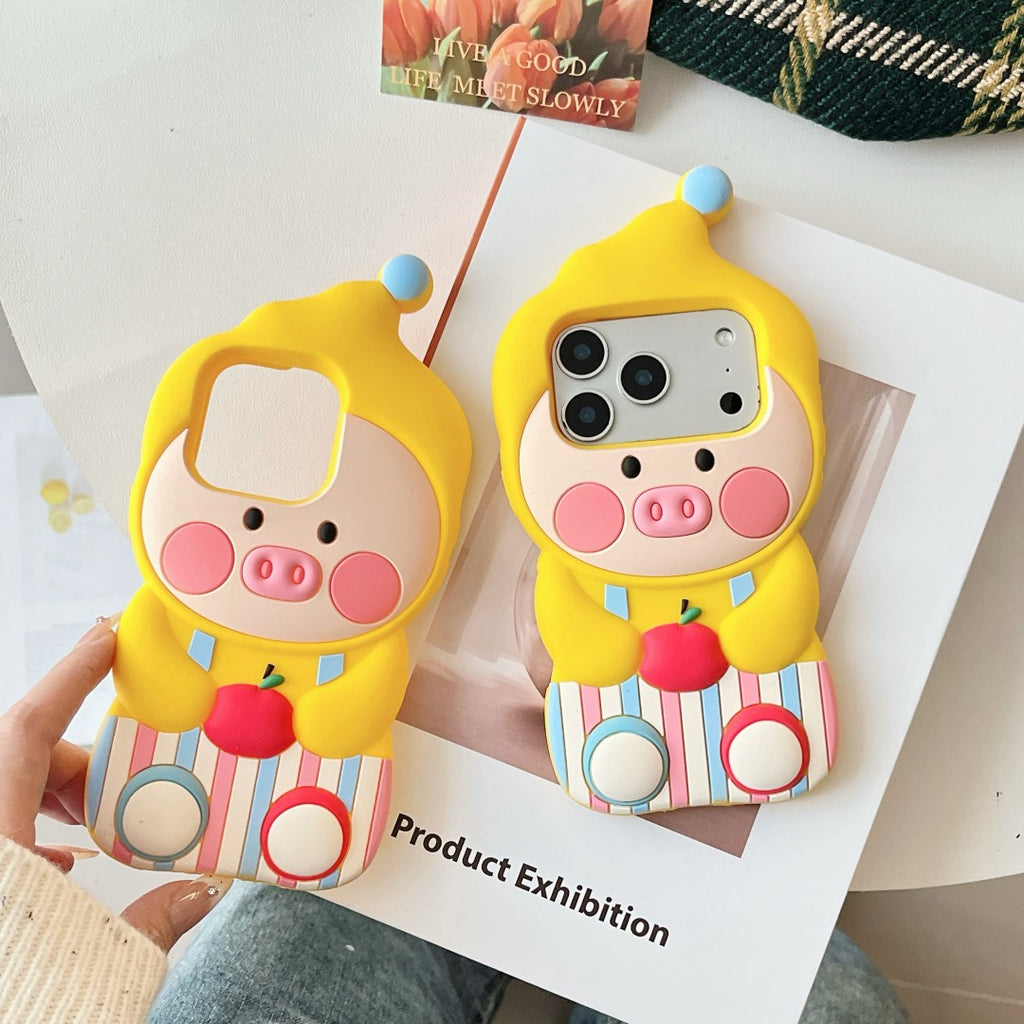 cute overalls yellow piggy soft silicone phone case