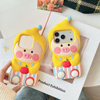 cute overalls yellow piggy soft silicone phone case