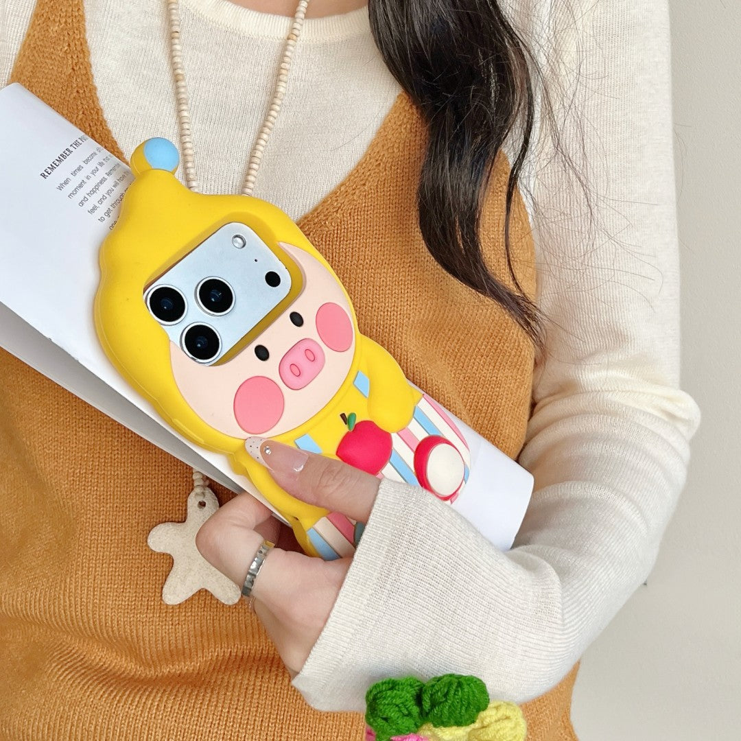 cute overalls yellow piggy soft silicone phone case