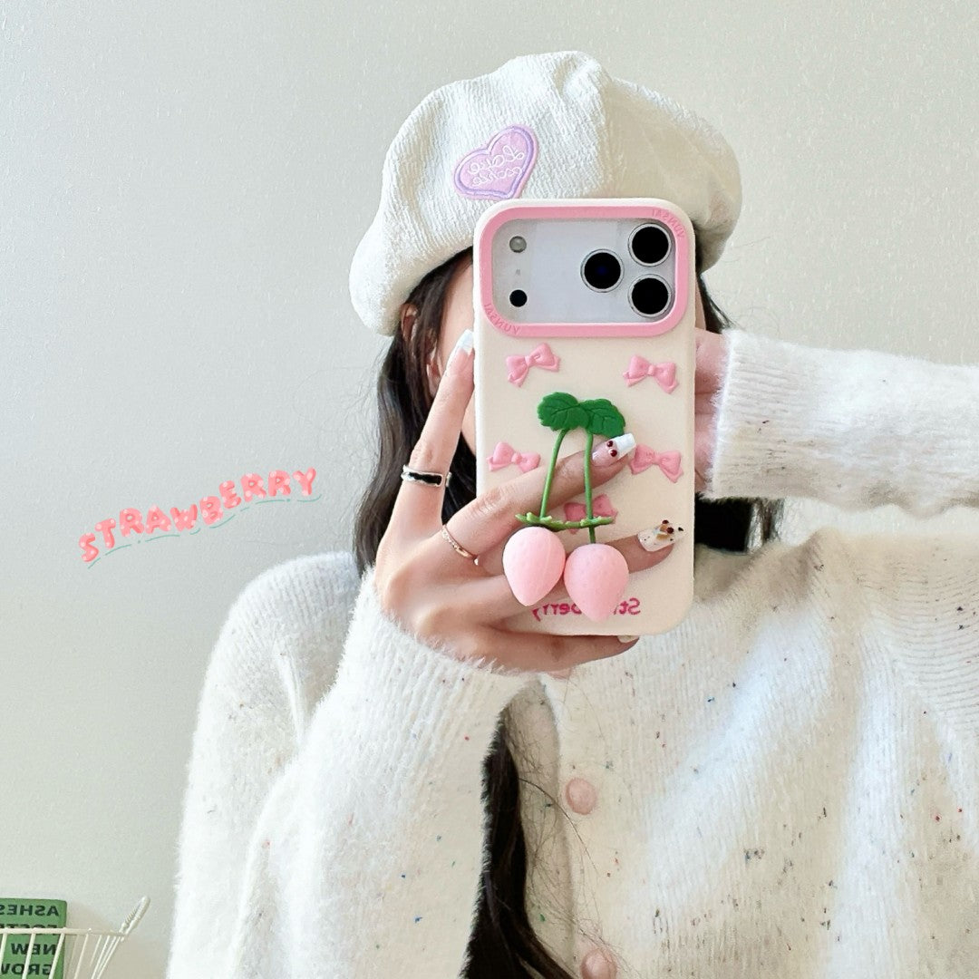 pink strawberry bow silicone phone case