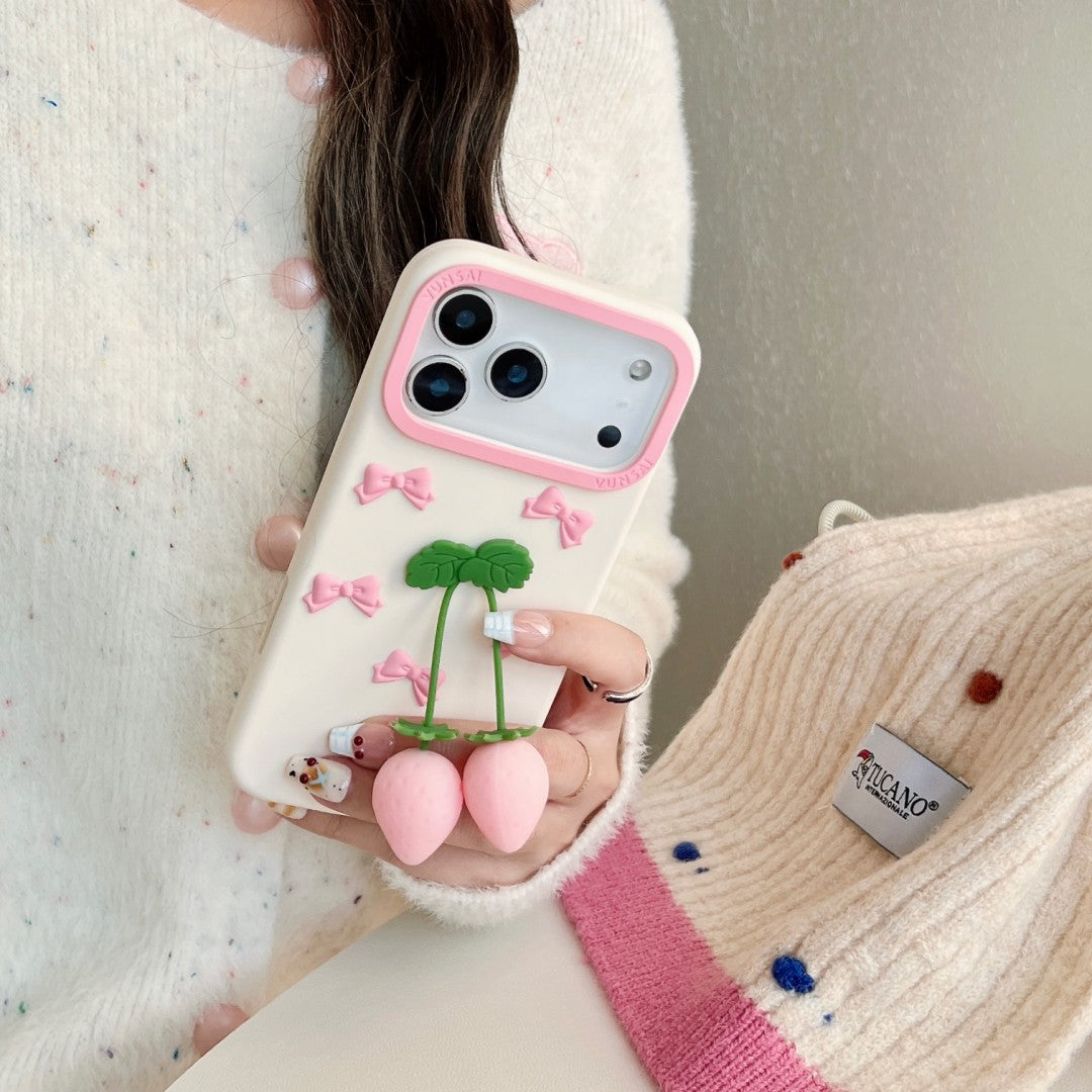 pink strawberry bow silicone phone case