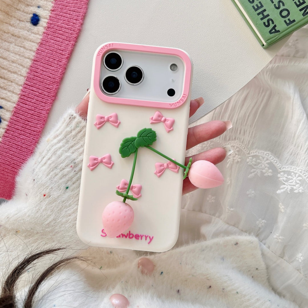 pink strawberry bow silicone phone case