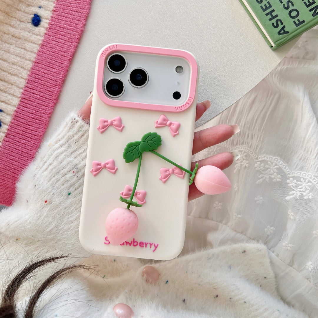 pink strawberry bow silicone phone case