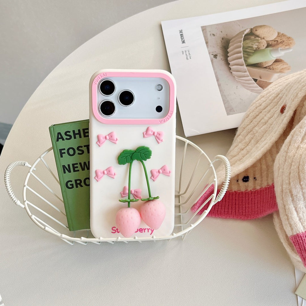 pink strawberry bow silicone phone case
