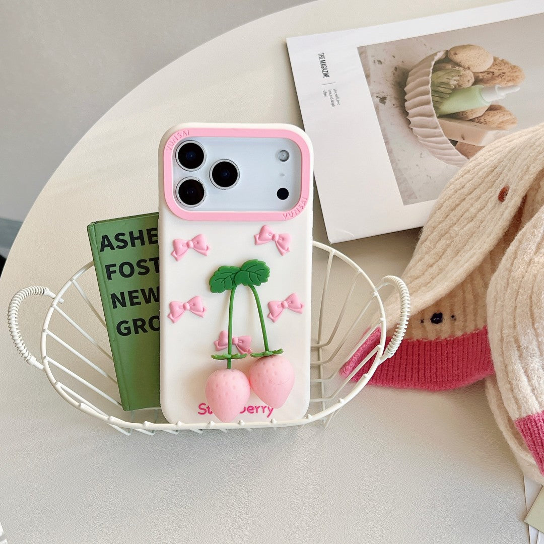 pink strawberry bow silicone phone case