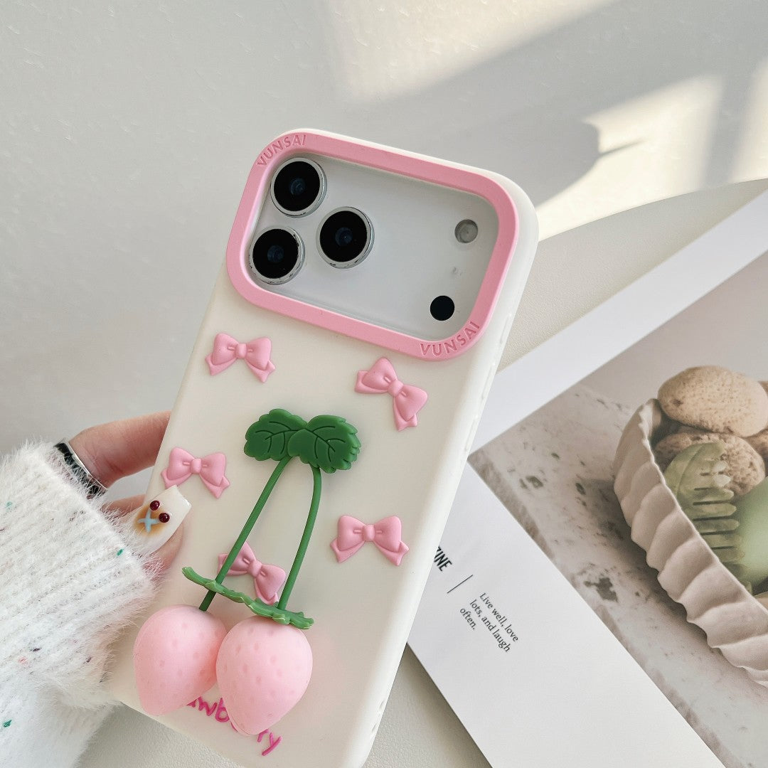 pink strawberry bow silicone phone case