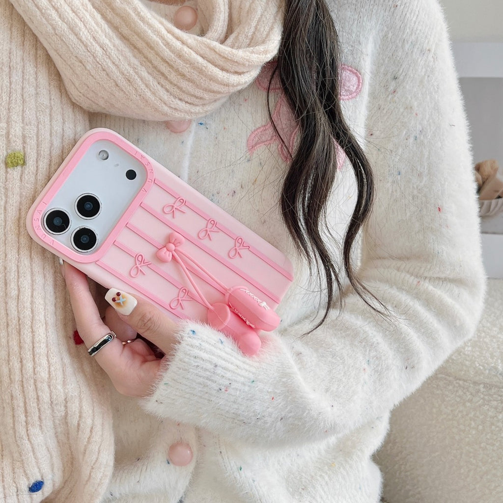 sweet pink bow snow boots silicone phone case