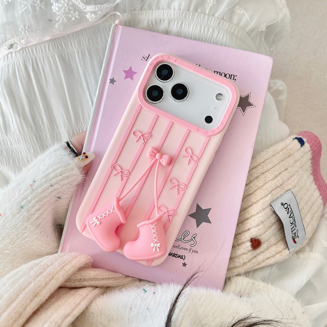 sweet pink bow snow boots silicone phone case