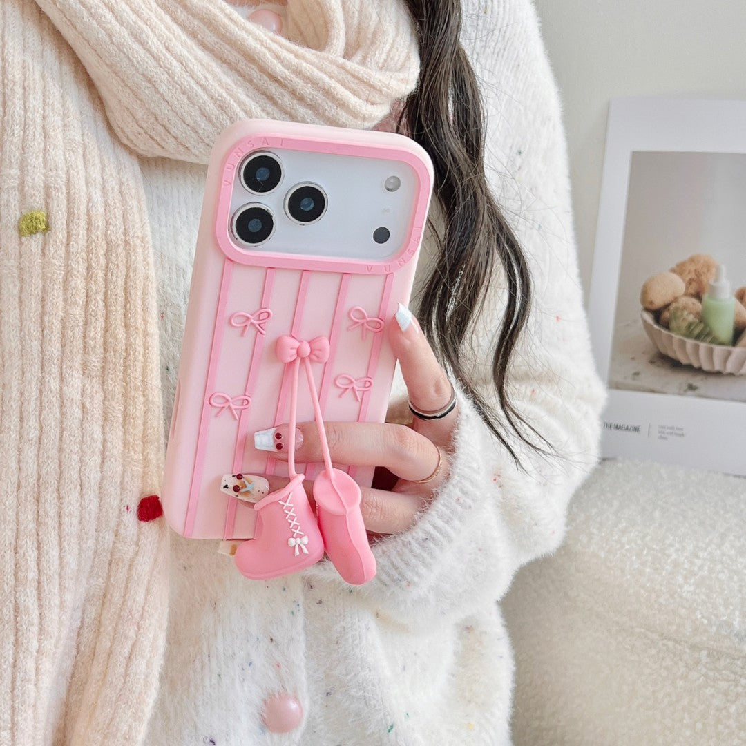 sweet pink bow snow boots silicone phone case