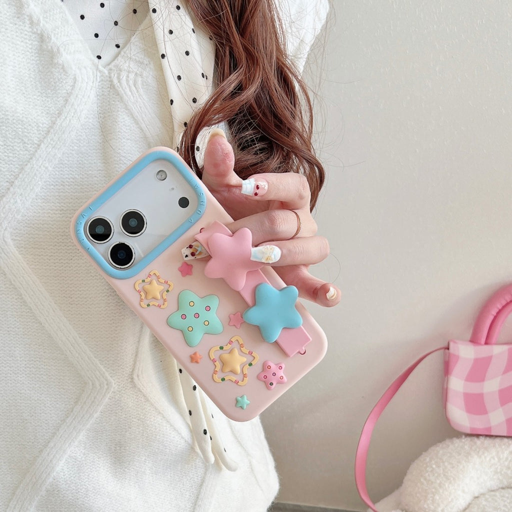 sweet cream stars wrist strap silicone phone case