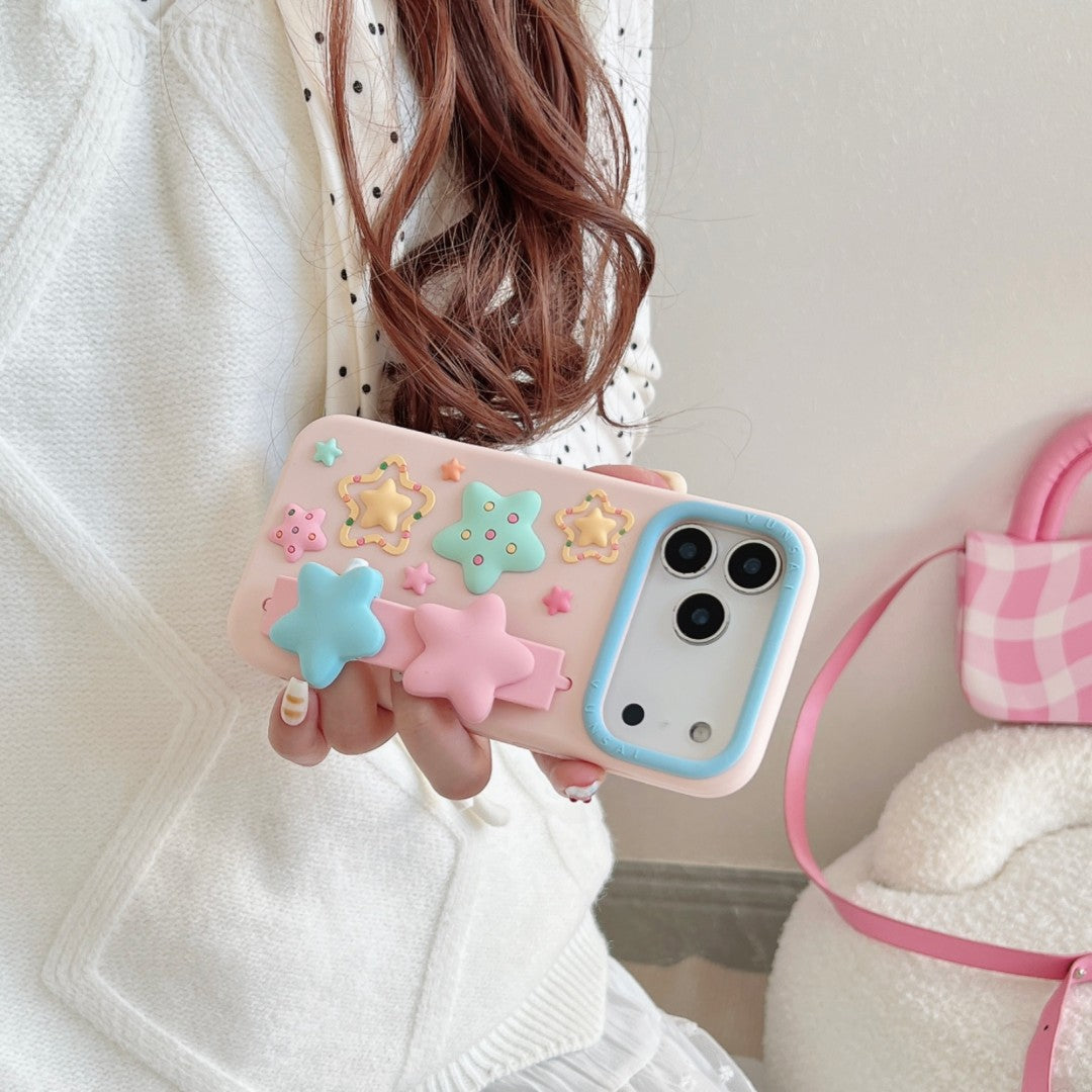 sweet cream stars wrist strap silicone phone case
