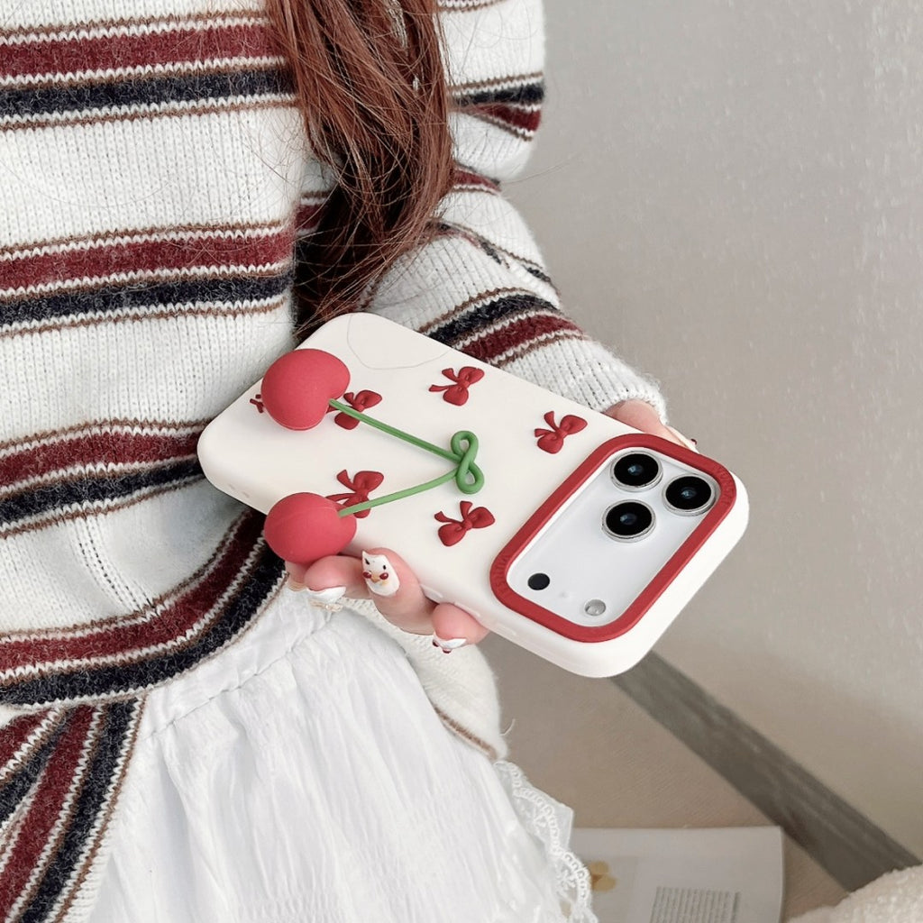cherry bow silicone phone case
