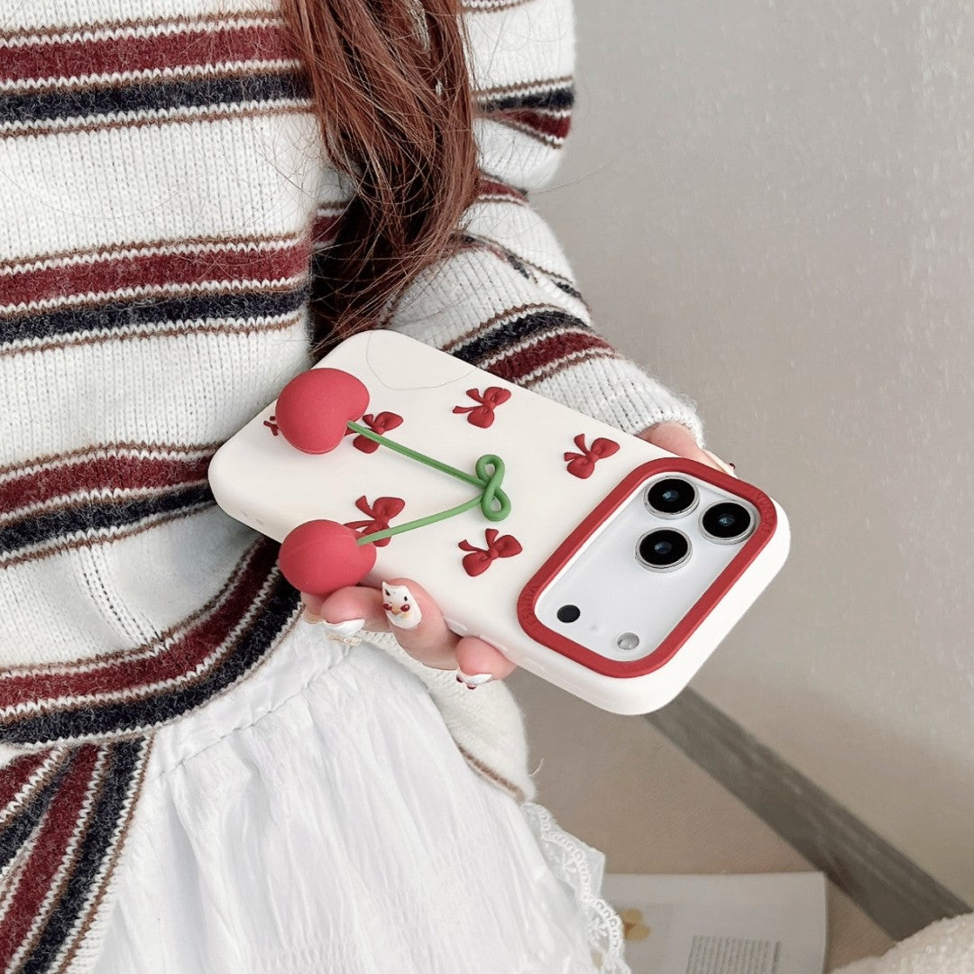 cherry bow silicone phone case